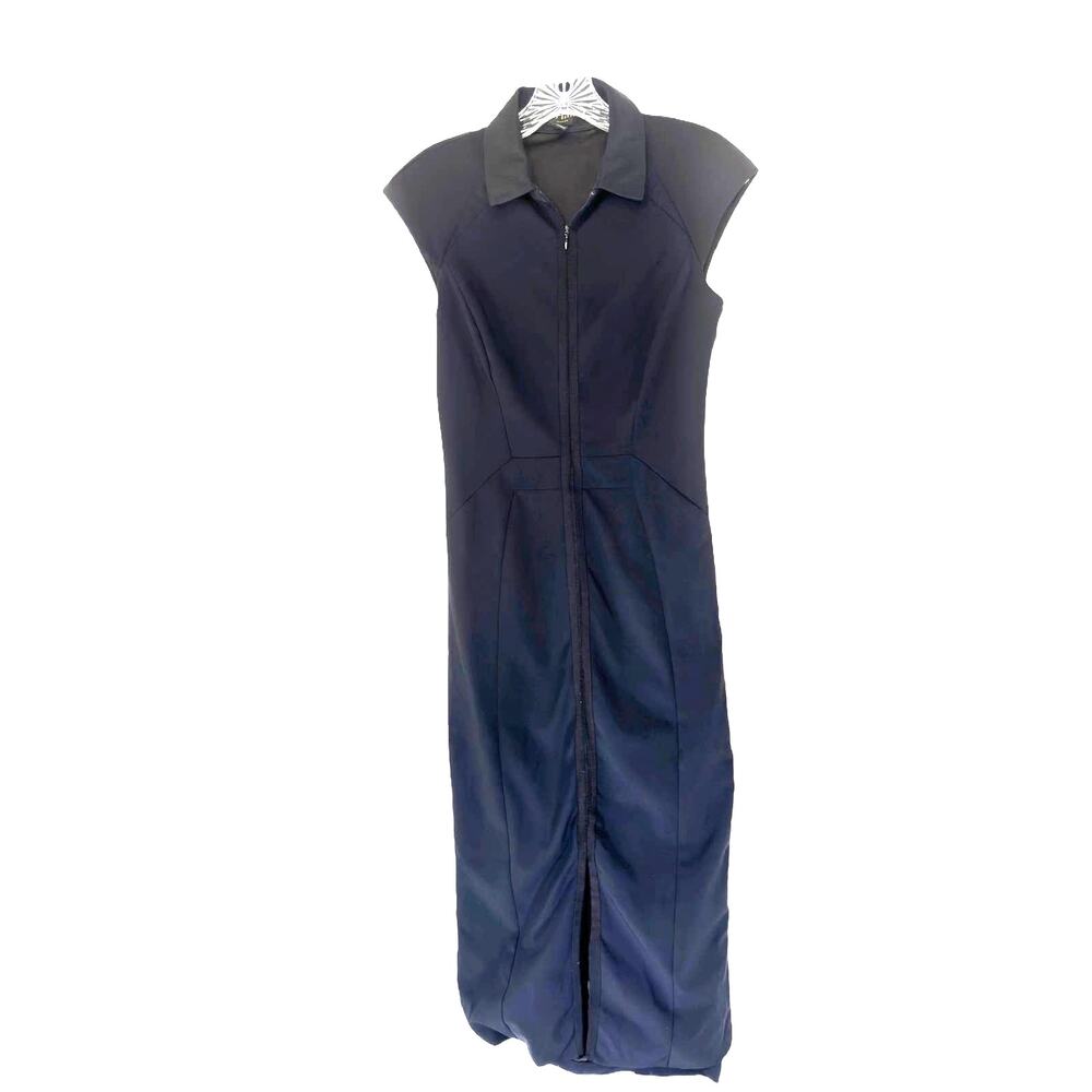 Ted Baker‎ Black Collared Basic Office Business Zipper Front Midi Dress Size 2